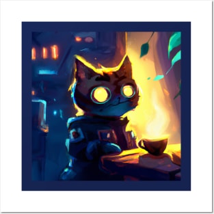 Futuristic Cat is Serving Some Coffee to a Customer Posters and Art